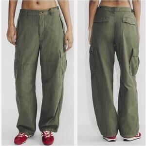 TNA Aritzia Supply Cargo Pants Green Heavyweight Cotton Baggy Women's Size 0